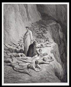 Dante en Paus Adrianus V, uit De Goddelijke Komedie (Purgatorio) door Dante Alighieri, gegraveerd door Stephane Pannemaker, c.1868